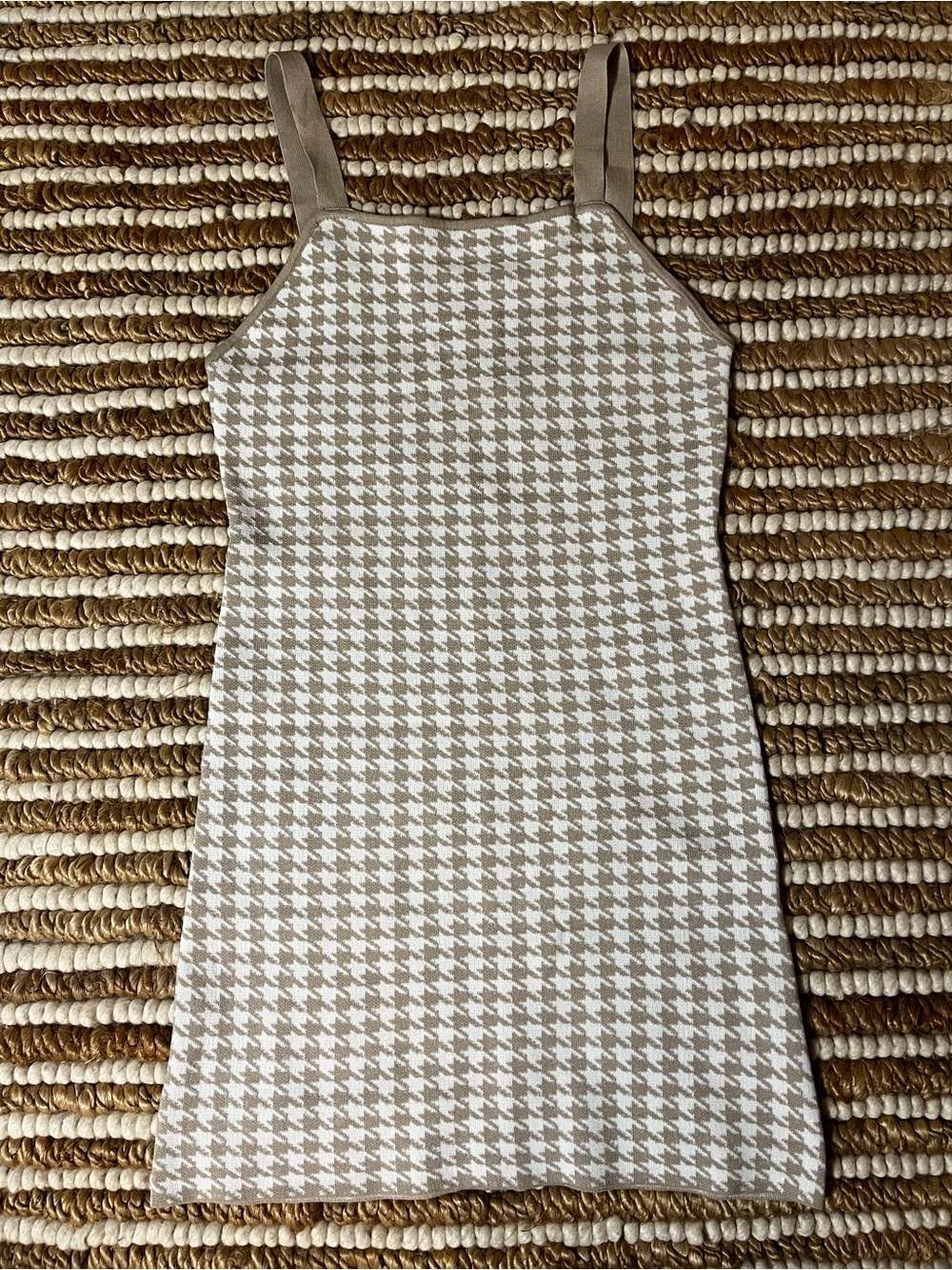 Papaya Beige and White Houndstooth Mini sweater material Dress